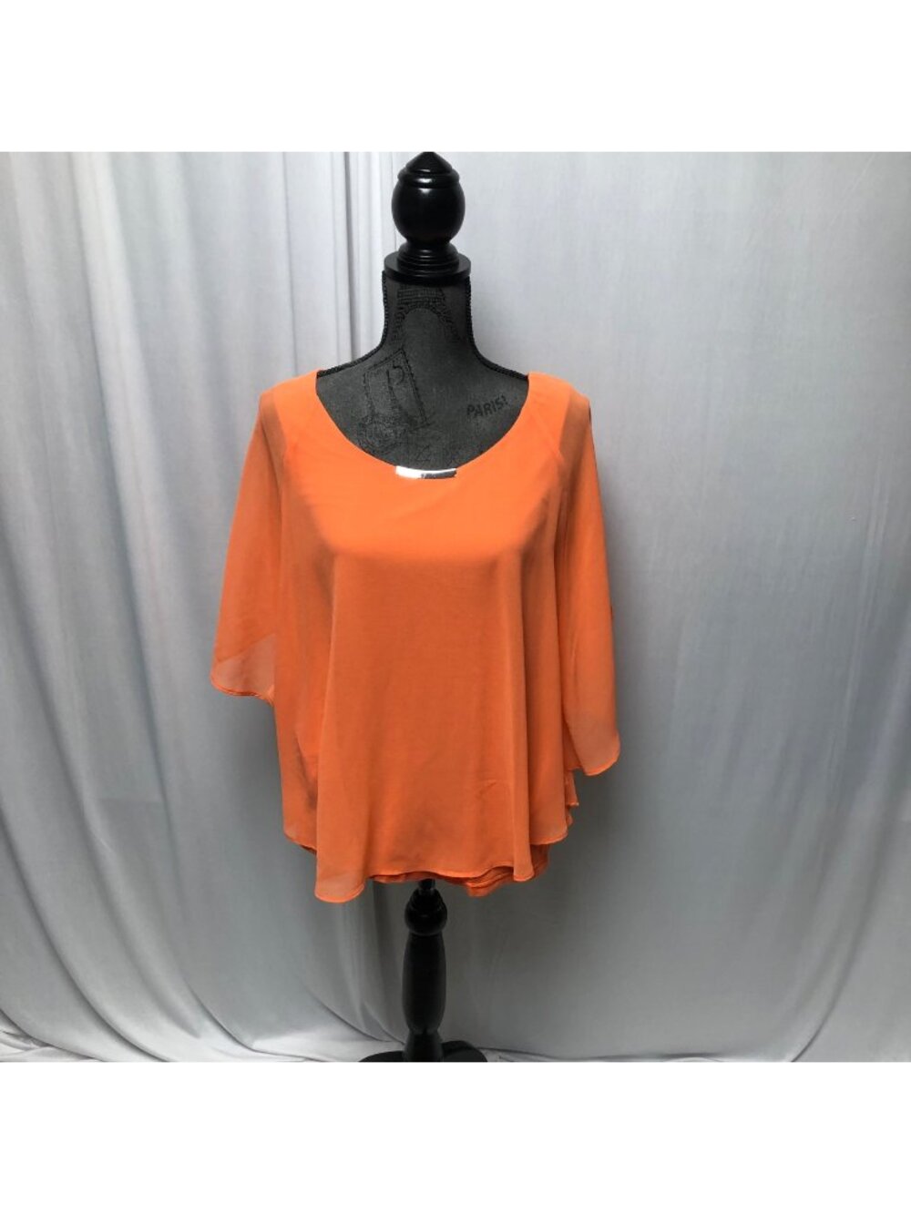 Rafaella Blouse Womens Size Medium Orange Slit Butterfly Sleeves Draped Top